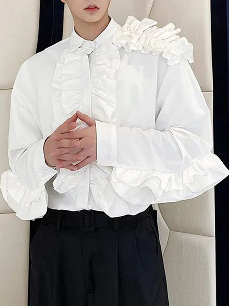 Mens Court Style Three-Dimensional Ruffled Shirt