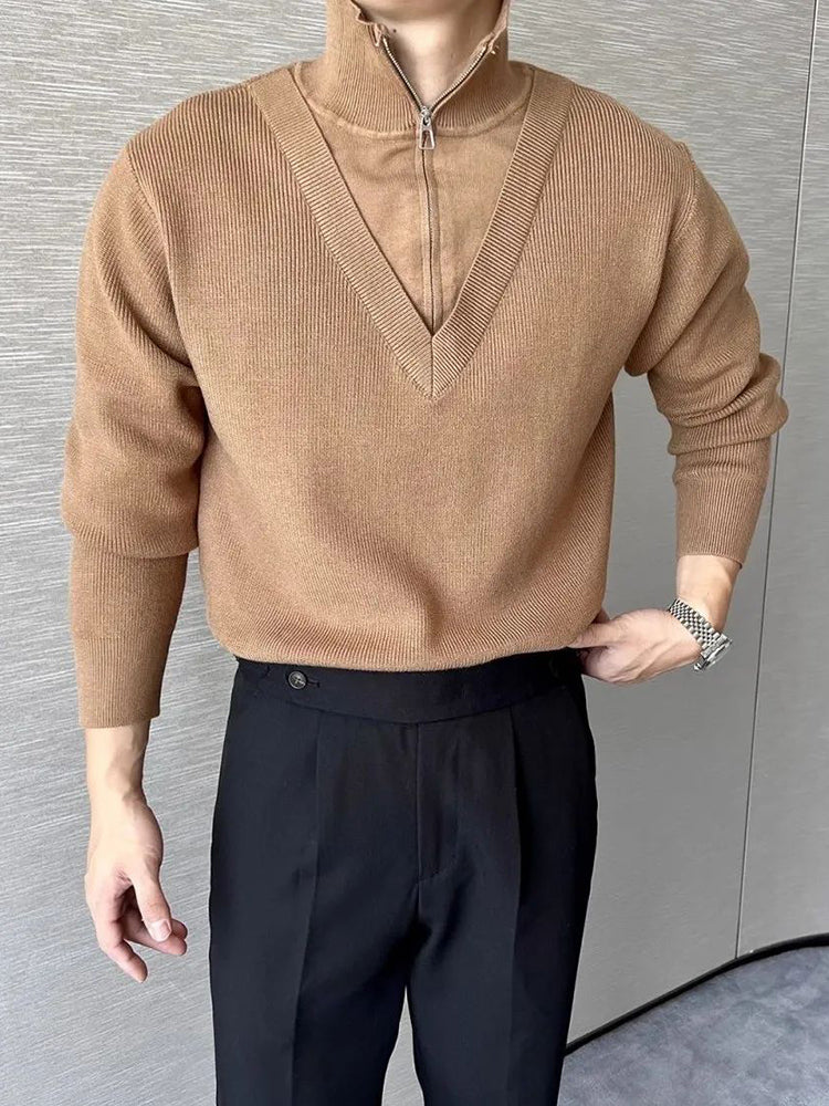 Comprar brown Men Fake Two-Piece Spliced Casual Sweater