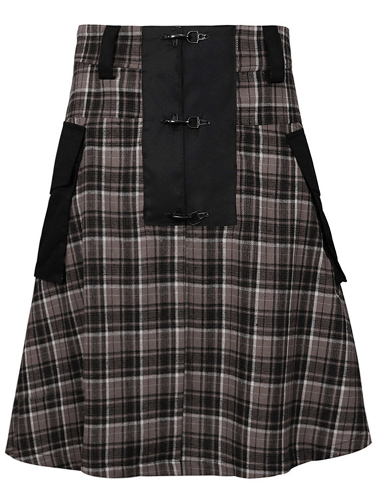 Mens Plaid Pleated Pocket Scottish Skirt