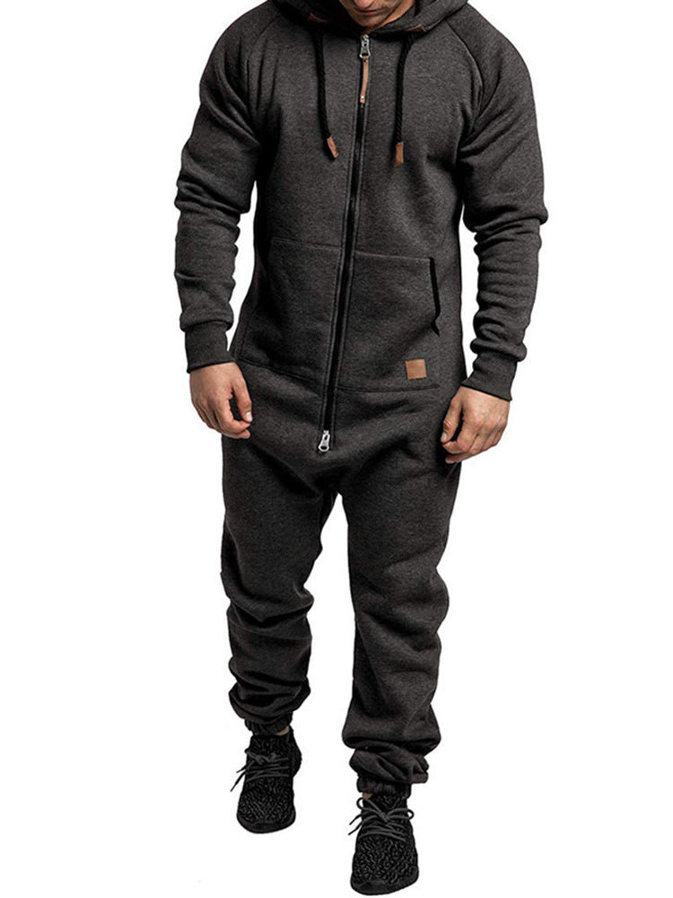 Comprar dark-gray Mens Velvet Thickened Casual Hooded Jumpsuit