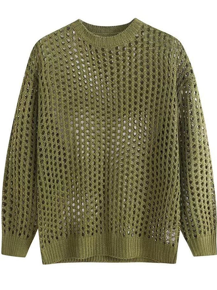 Comprar army-green Mens Loose Fitting Long Sleeved Knitted Shirt