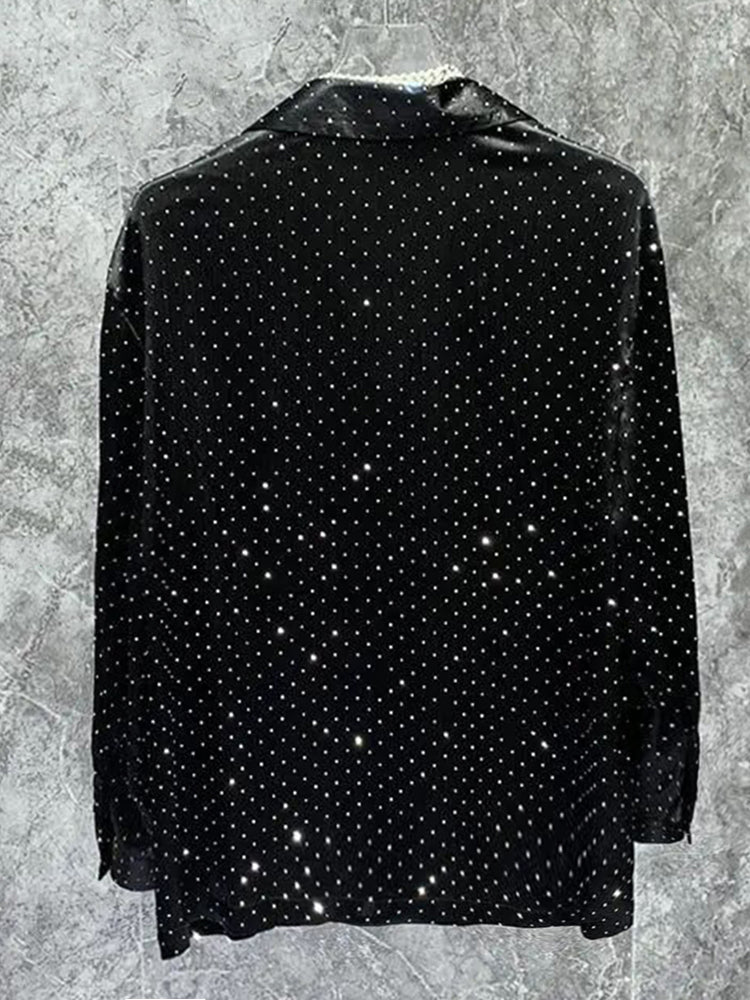 Mens Diamond-Encrusted Long-Sleeve Casual Shirt