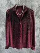 Men Gold Velvet Shiny Long-Sleeve Casual Shirt-1