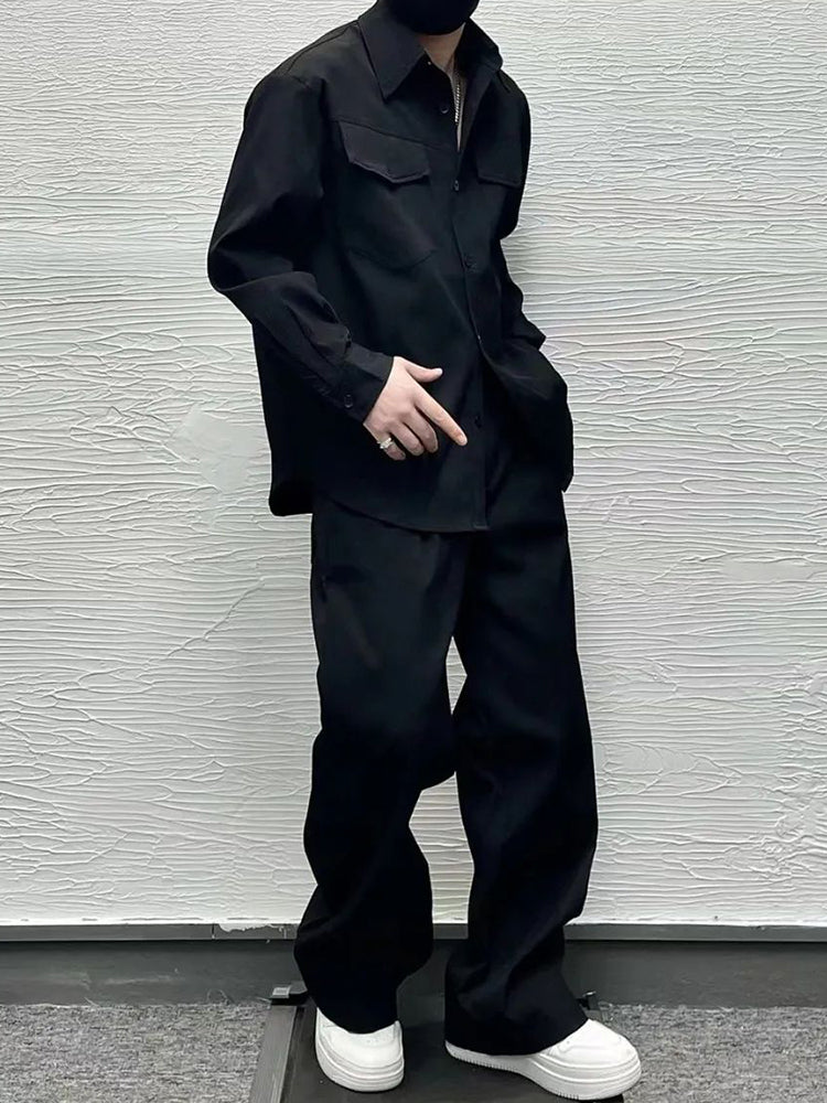 Mens Casual Shirt Wide-Leg Pants Suit