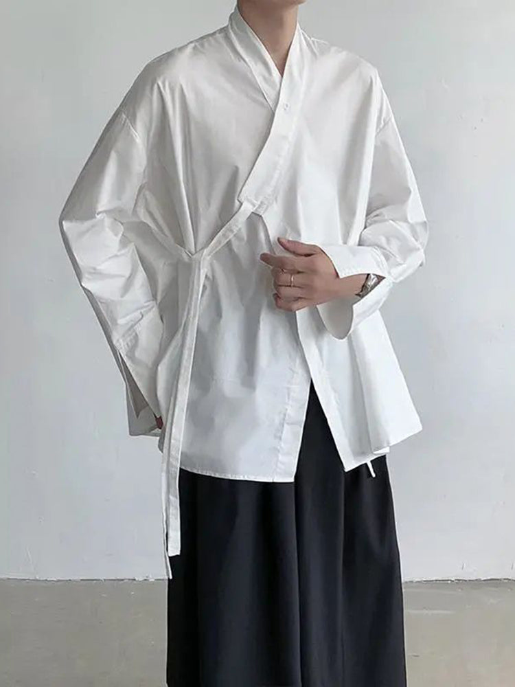 Mens Chinese Strappy Long-sleeved Shirt