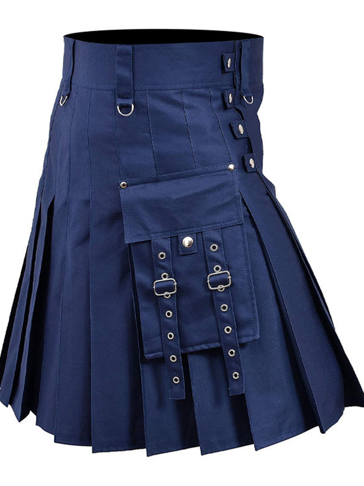 Comprar navy-blue Mens Punk Contrast Scottish Casual Skirt