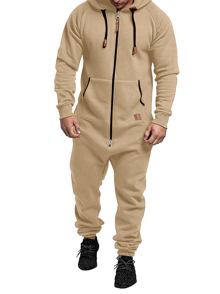 Comprar apricot Mens Velvet Thickened Casual Hooded Jumpsuit