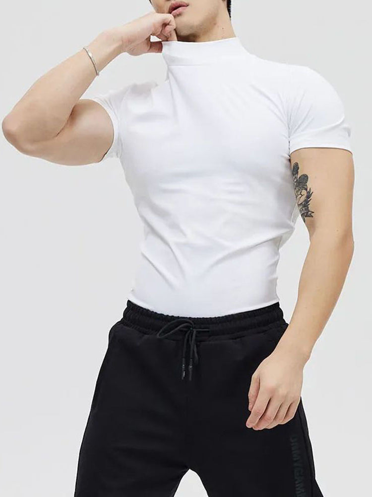 Mens Genderless Casual Solid Color Elastic T-Shirt