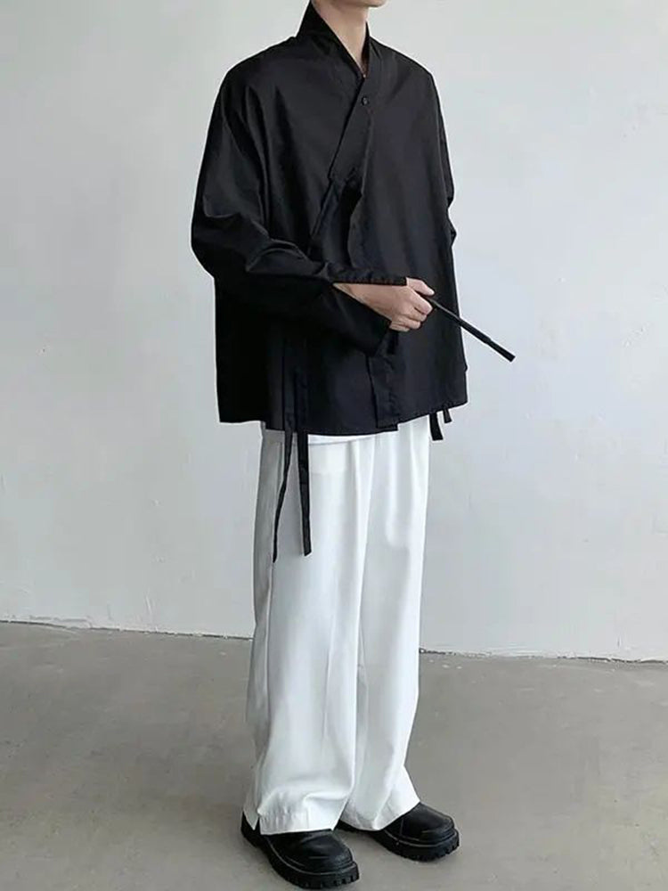 Mens Chinese Strappy Long-sleeved Shirt