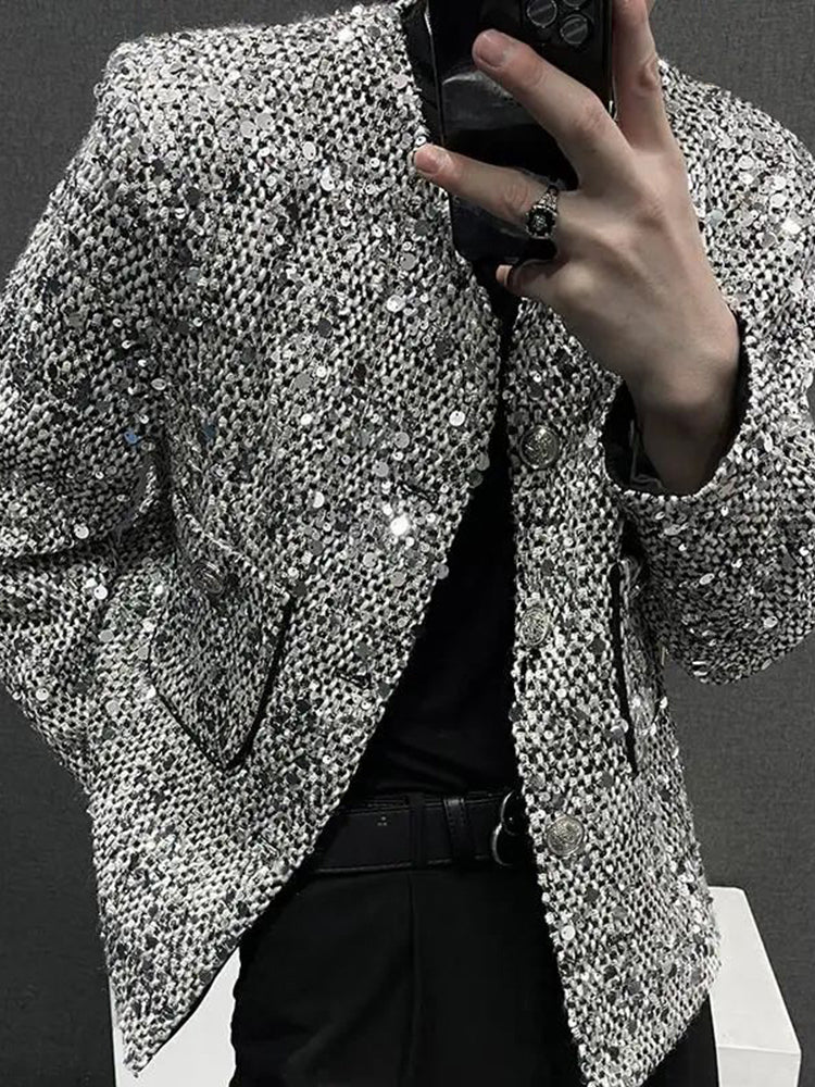 Mens Fish Scale Sequin Stage Performance Jacket