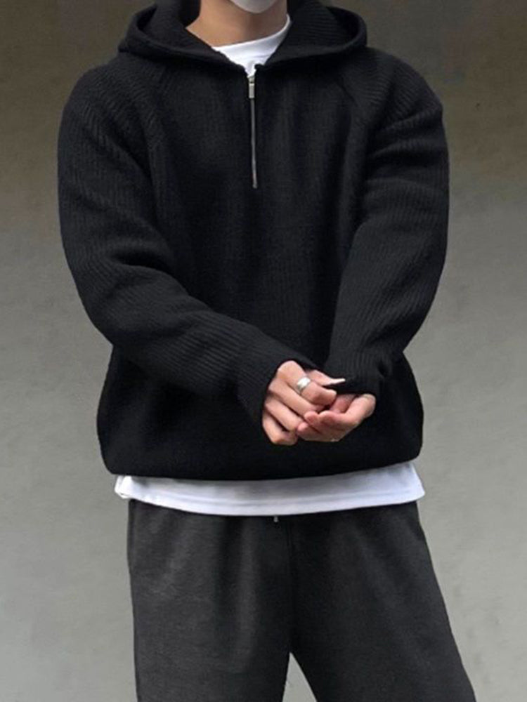 Mens Casual Knitted Loose Comfort Hoodie