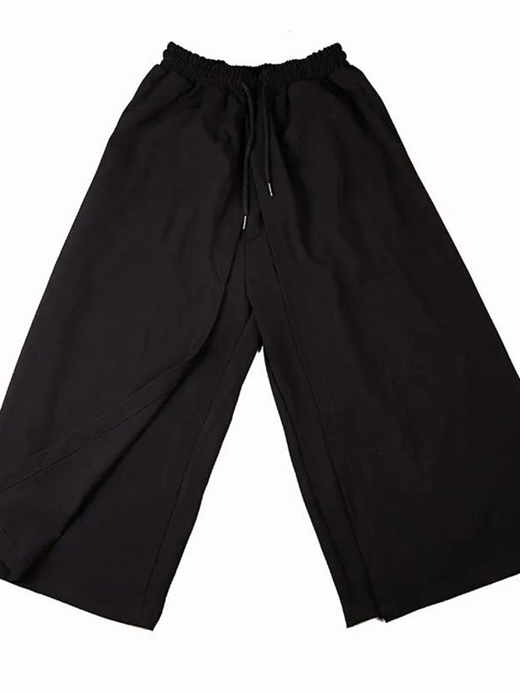 Mens Genderless Retro Solid Color Irregular  Pants