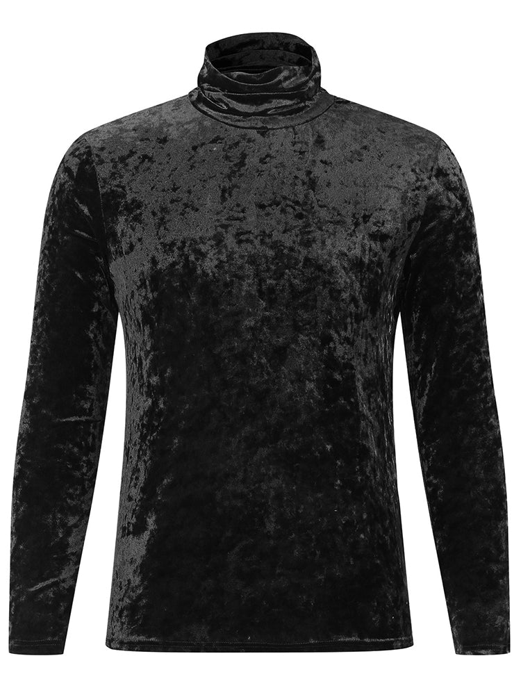 Comprar black Mens Gold Velvet Turtleneck Casual Top