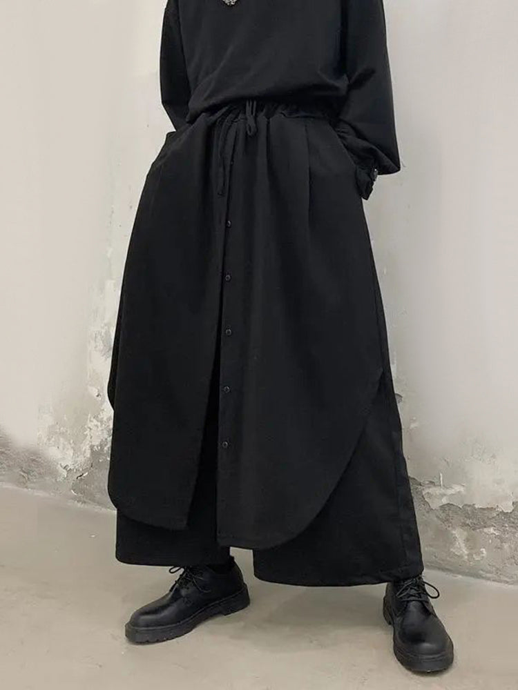 Mens asexual retro solid irregular baggy wide-leg Pants