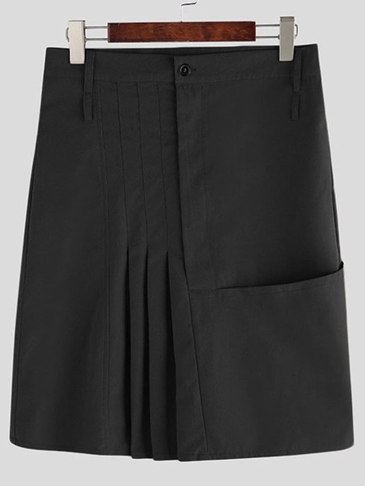 Comprar black Mens Button Pocket Pleated Skirt