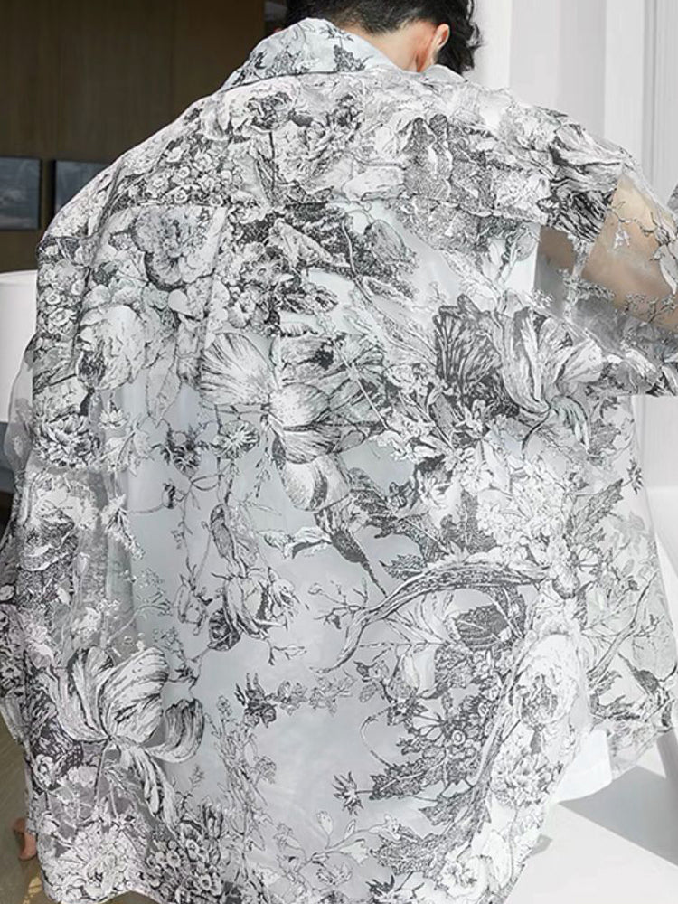 Mens Gothic Long Sleeved Floral Shirt