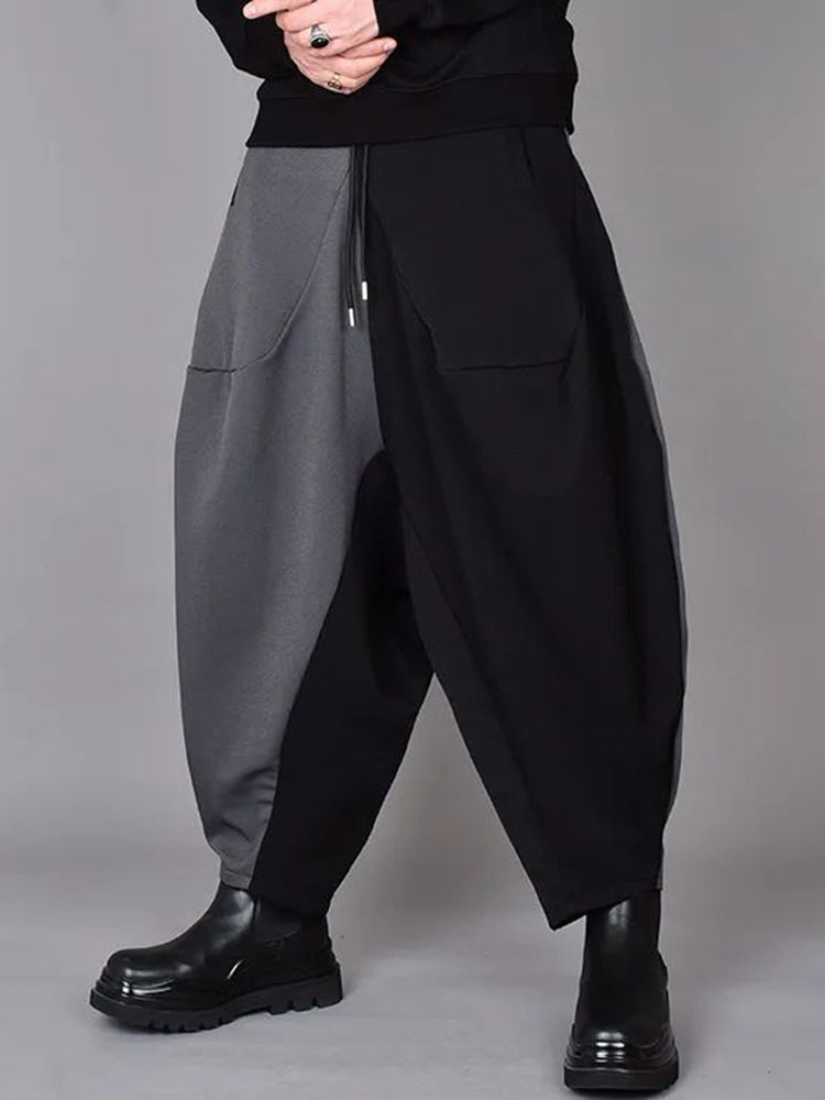 Mens Japanese Dark Style Splicing Casual Harem Pants