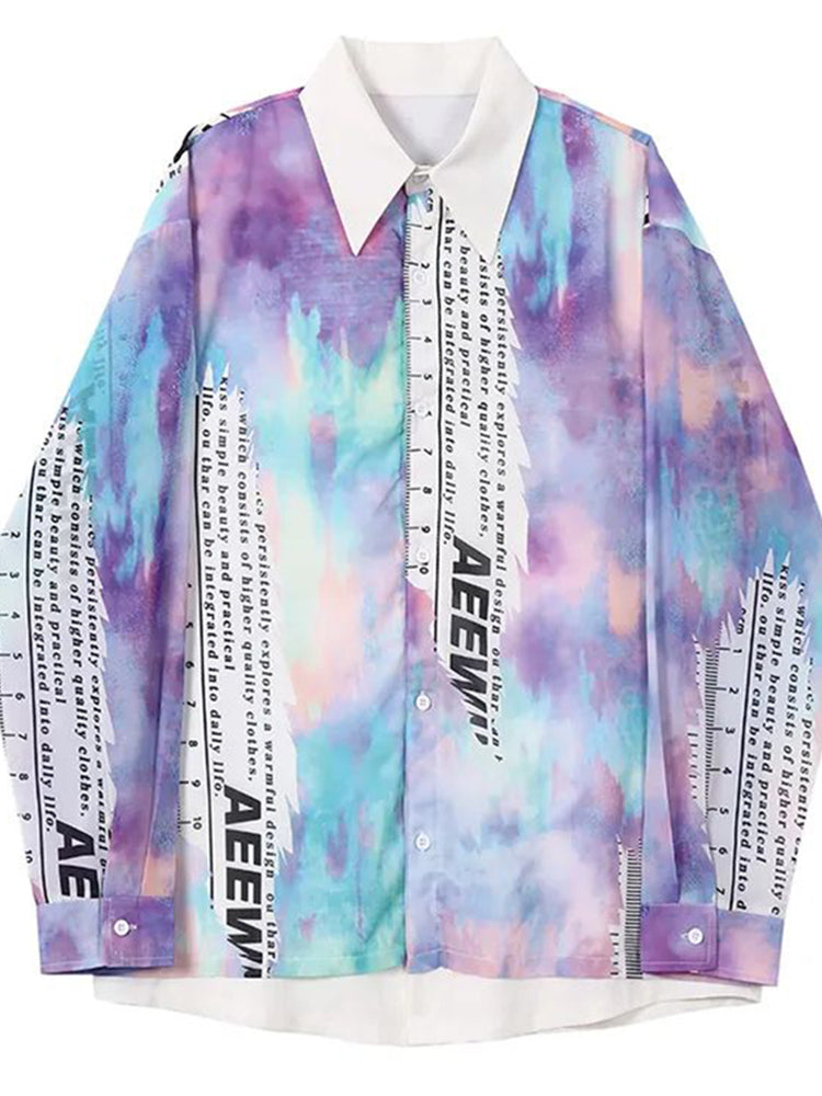 Mens Y2k Tie-Dye Printed Long-Sleeve Shirt