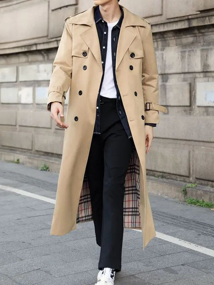 Mens Thin Long Strap British Style Casual Coat