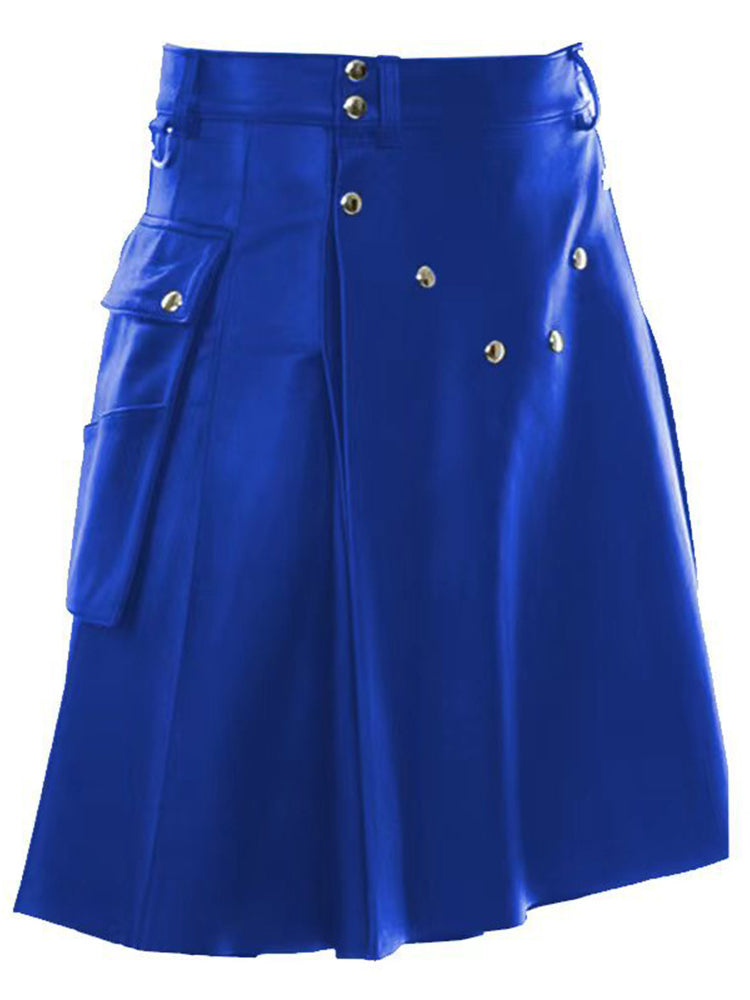 Buy blue Mens Pocket Studded PU Leather Kilt