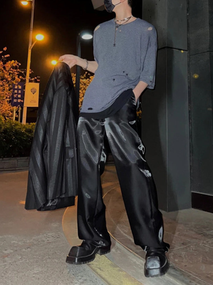 Mens Satin Casual Wide Leg Pants