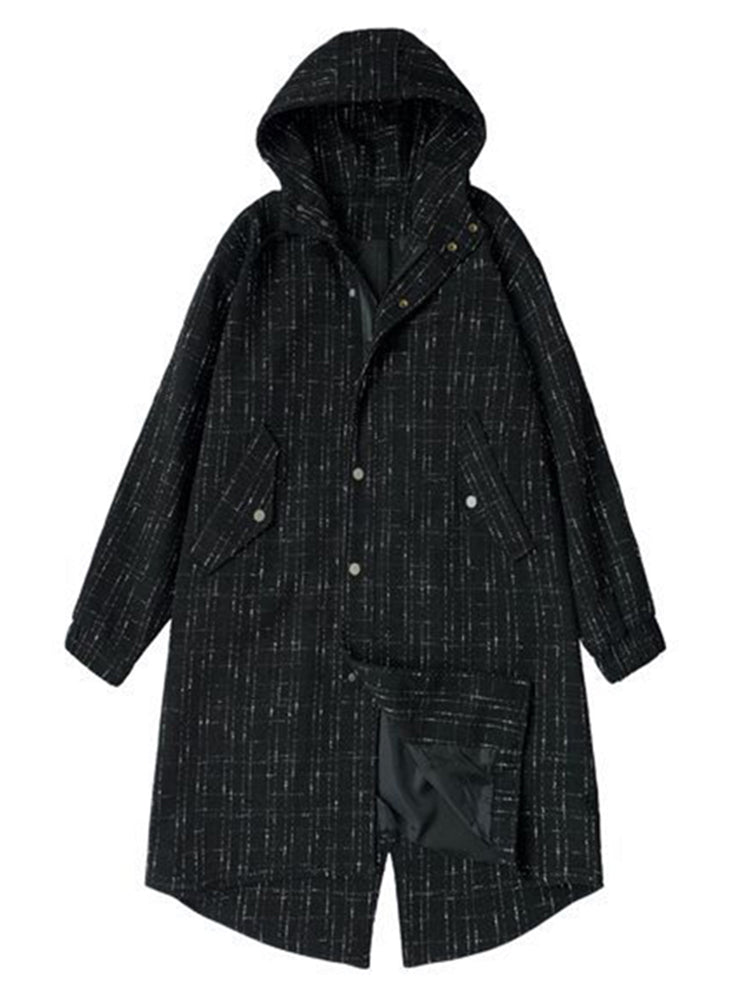 Comprar black Mens Pocket Striped Long Casual Hooded Jacket