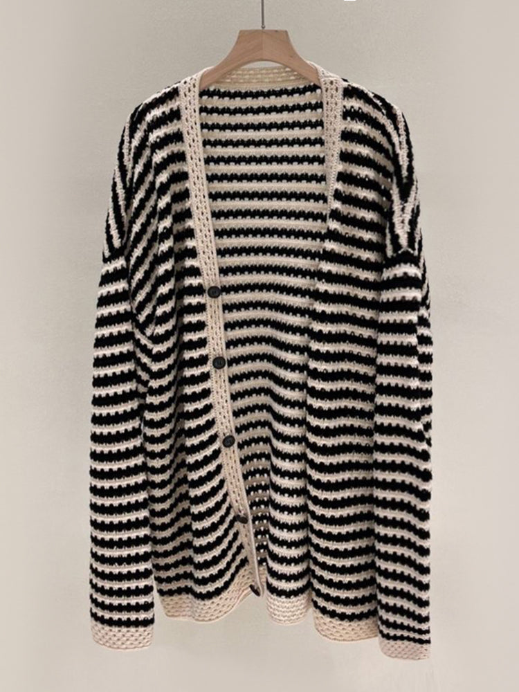 Mens unisex hollowed Out striped knitted Cardigan