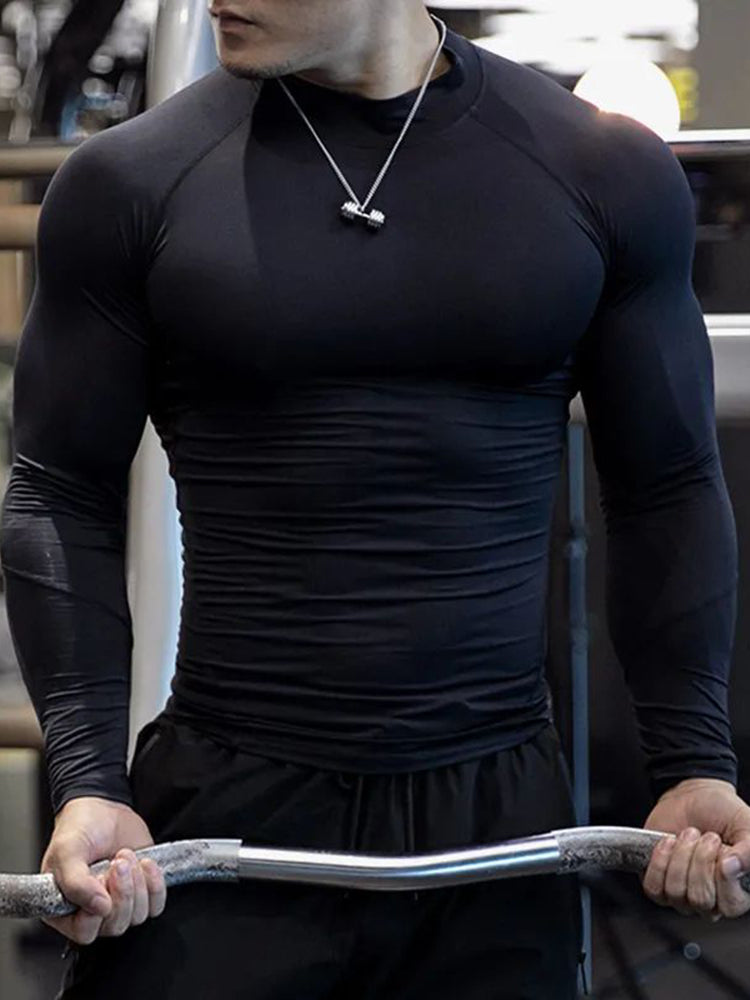 Comprar black Men Shaping Sports Fitness Casual Long Sleeve Tops