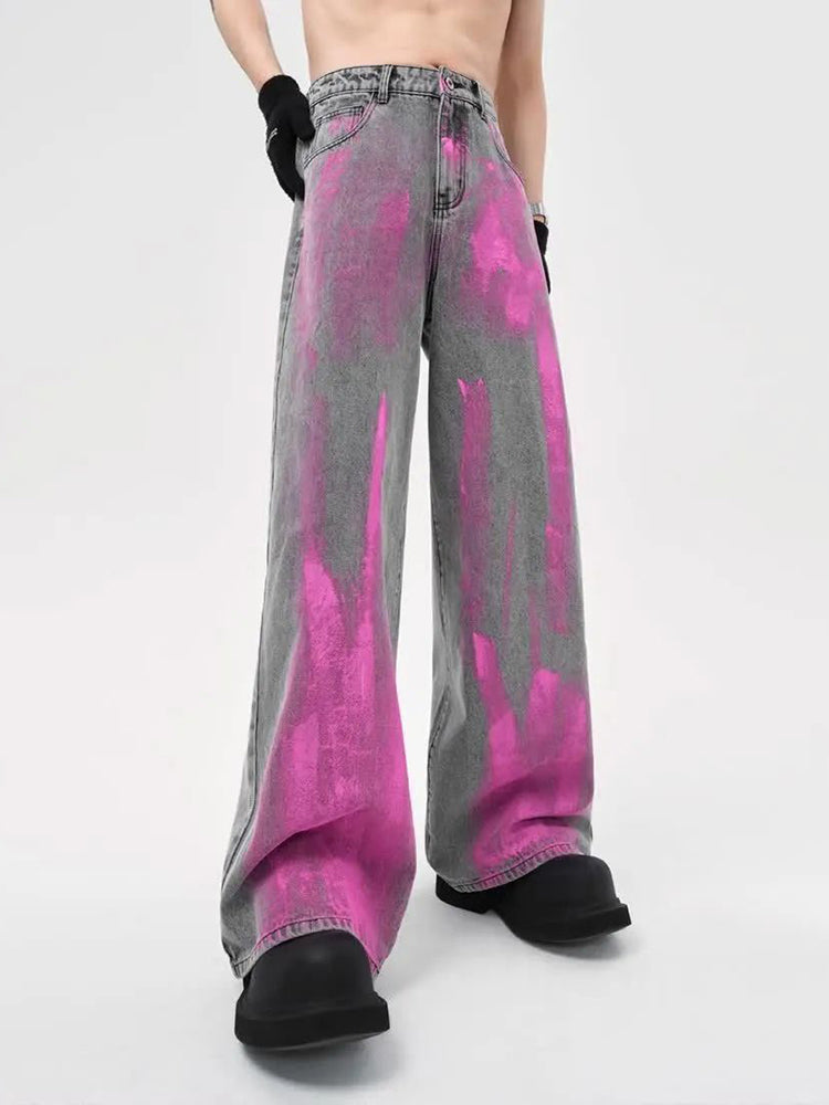 Mens Y2k Graffiti Washed Distressed Casual Jeans