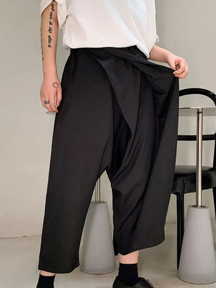 Mens  Irregular Genderless Wide-Leg  Solid Color Pants