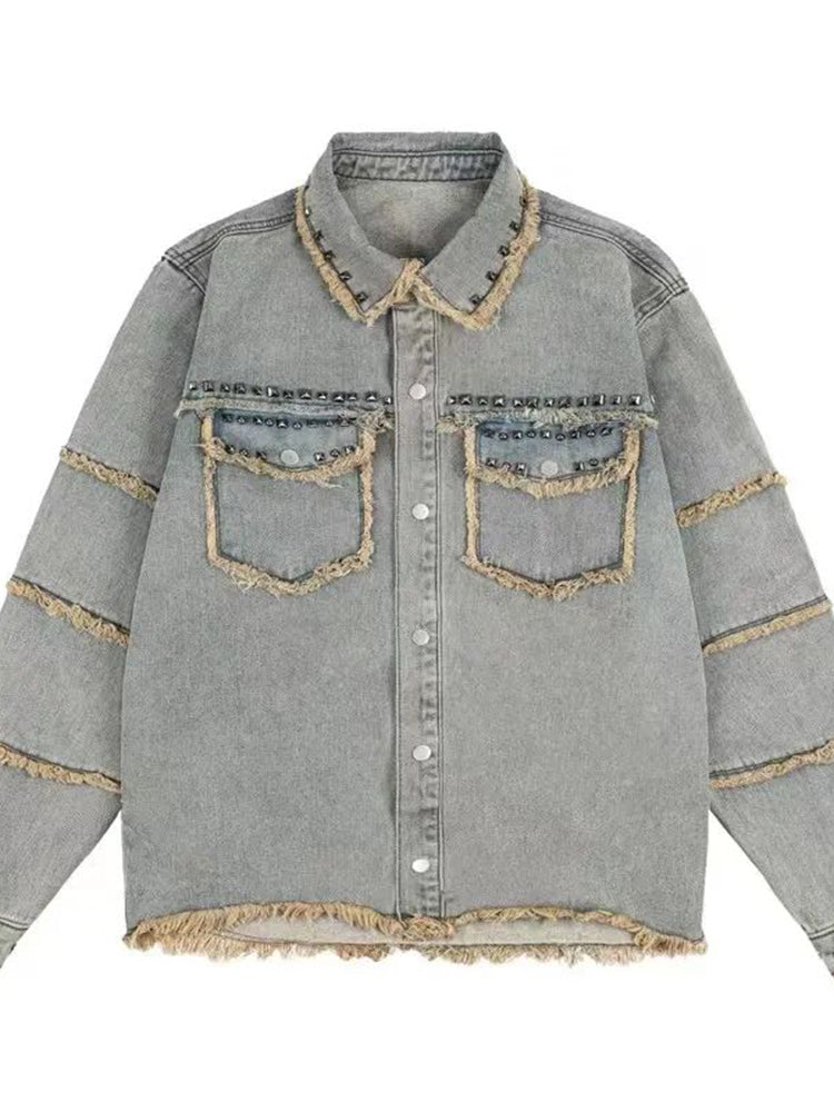 Comprar grey Mens Rivet Distressed Casual Denim Jacket