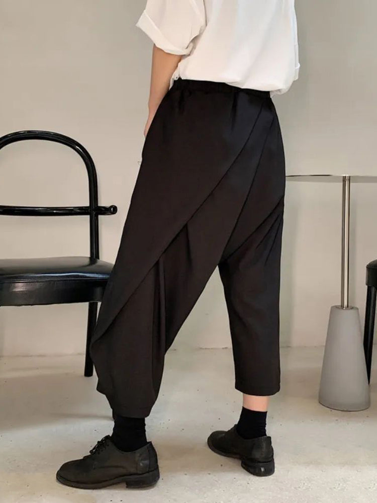 Mens  Irregular Genderless Wide-Leg  Solid Color Pants