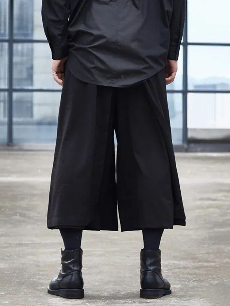 Mens Asexual Solid Color Irregular Baggy Wide Leg Pants