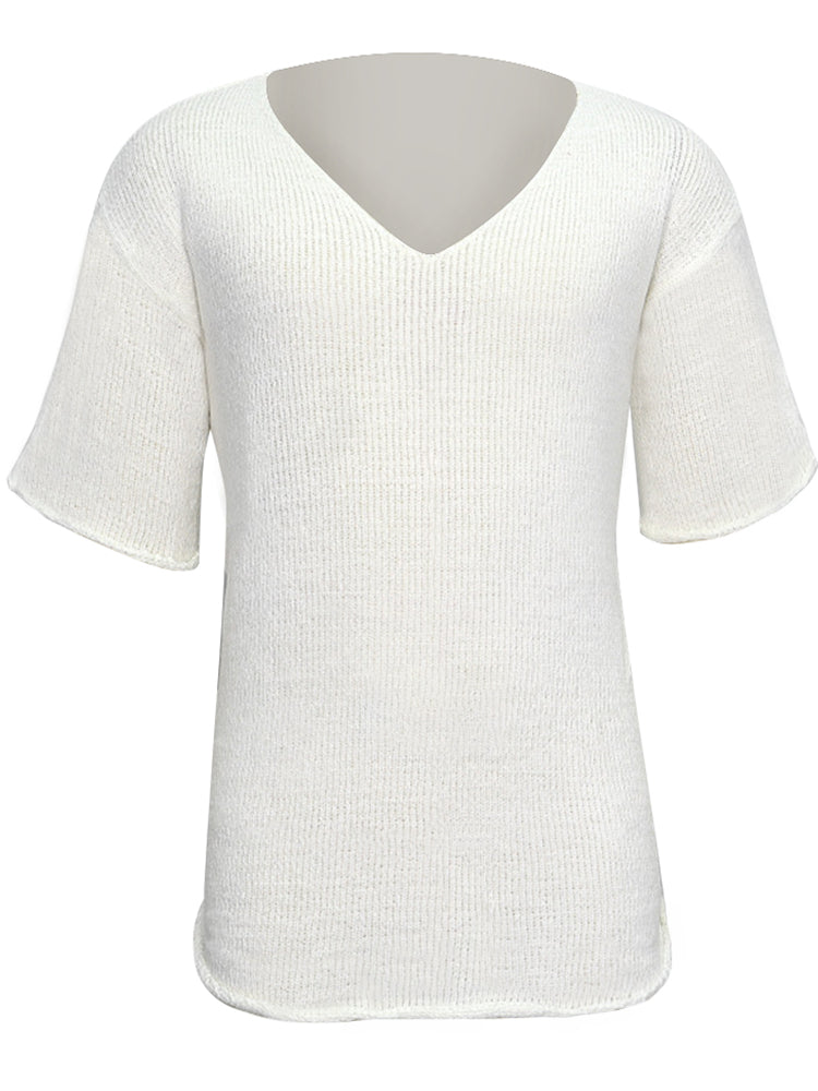 Mens Unisex Solid Vacation Knitted Short Sleeved Top