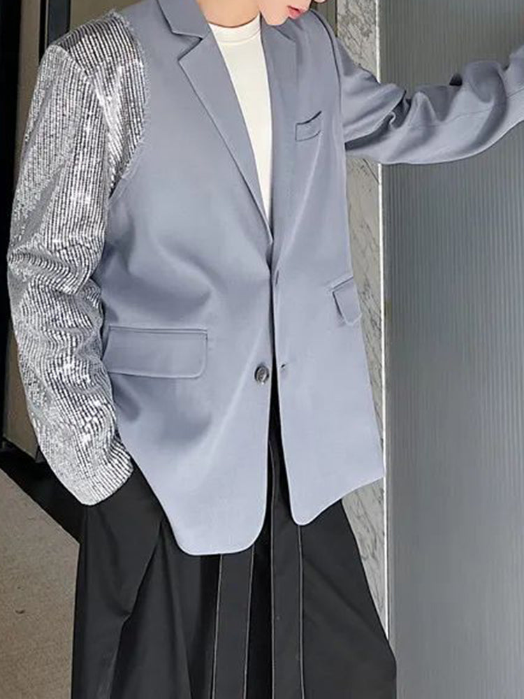 Mens Y2k Sequin Splicing Asymmetric Suit