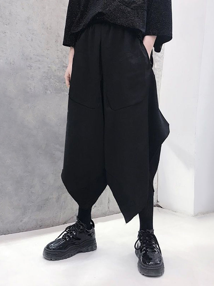 Mens Casual Irregular  Genderless Solid Color  Wide Leg Pants