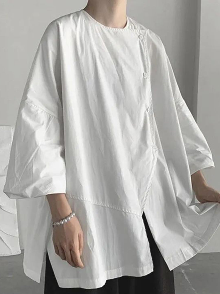 Mens Irregular Split Half Sleeve Shirt