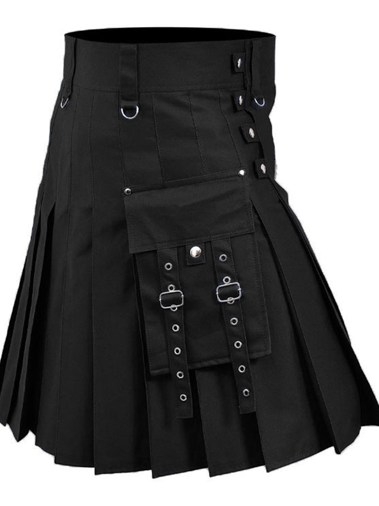 Comprar black Mens Punk Contrast Scottish Casual Skirt