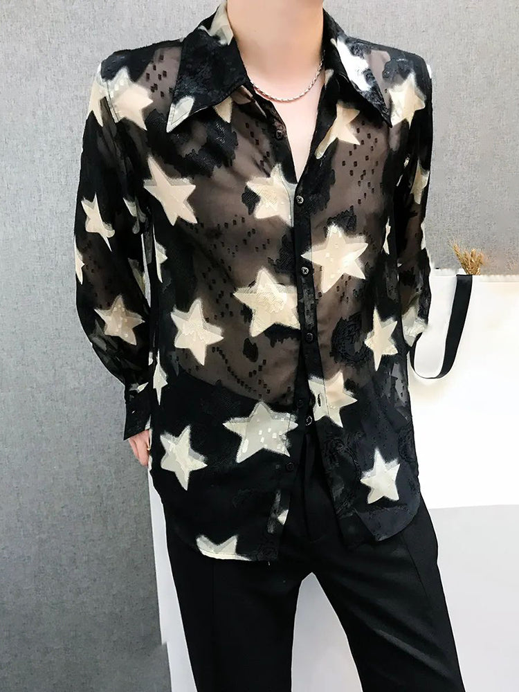 Mens Hollow Mesh Five-Pointed Star Shirt