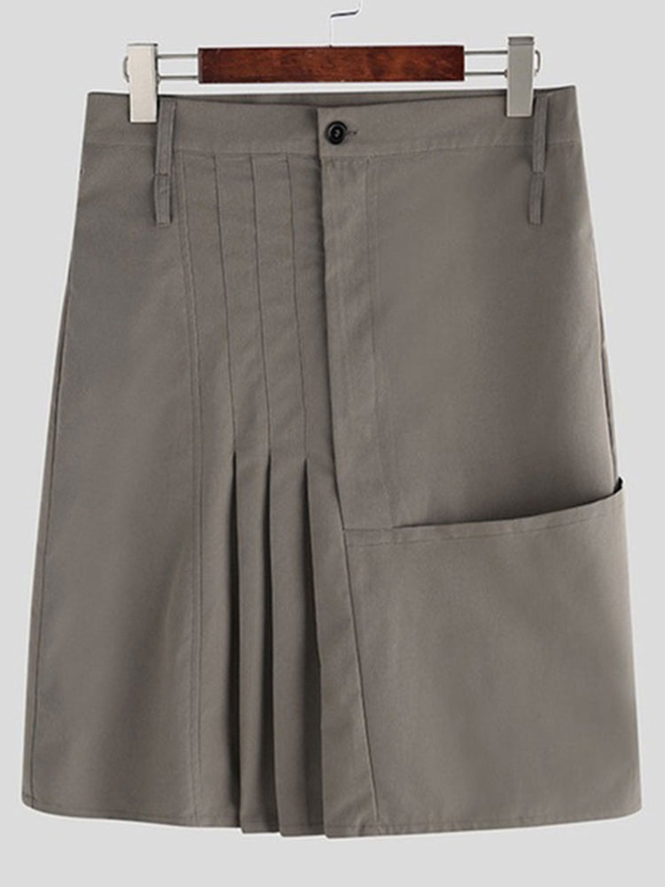 Comprar grey Mens Button Pocket Pleated Skirt