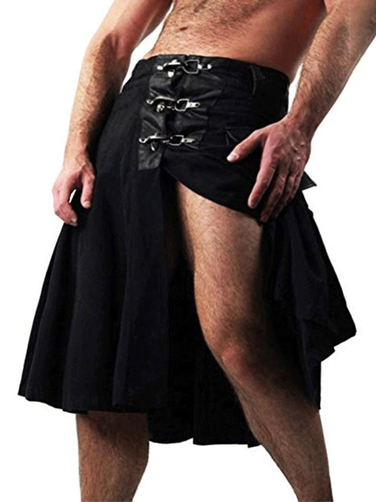 Mens Sexy Slit Punk Metal Buckle Kilt