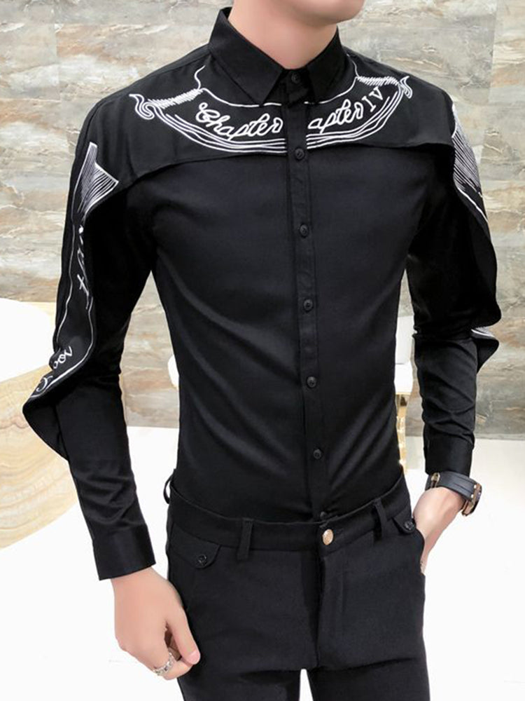 Comprar black Mens Slim Fit Spliced Shawl Long Sleeve Shirt