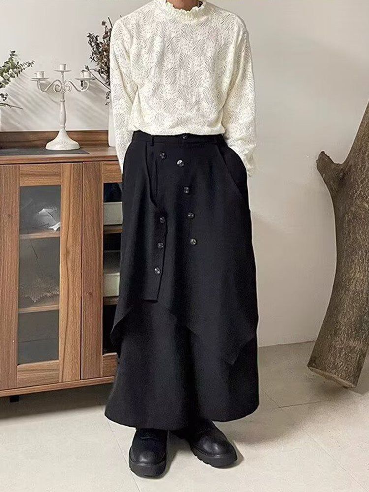 Mens Dark Style Double Layer Irregular Skirts