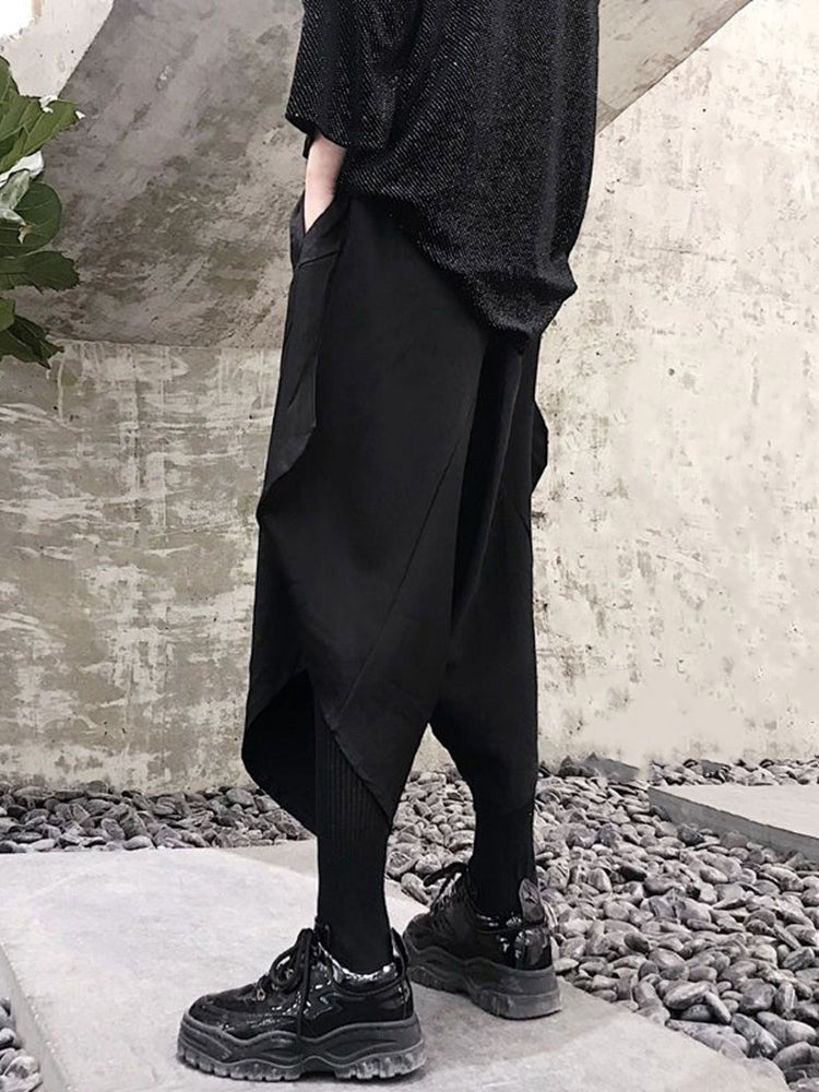 Mens Casual Irregular  Genderless Solid Color  Wide Leg Pants