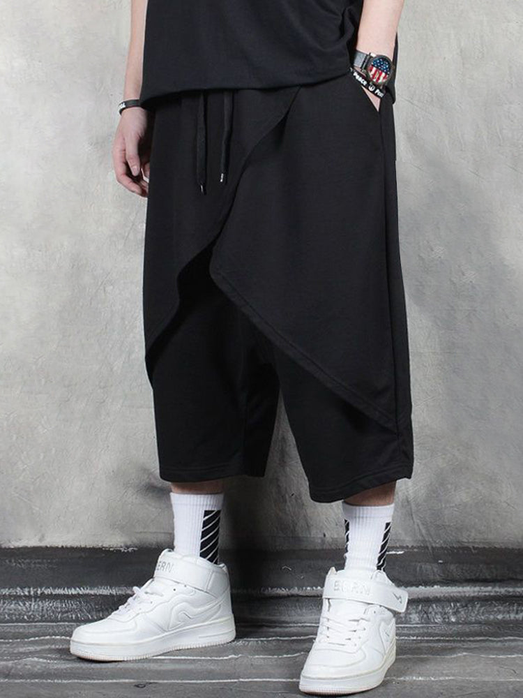 Mens Irregular Genderless Solid Color Loose Wide-Leg Pants