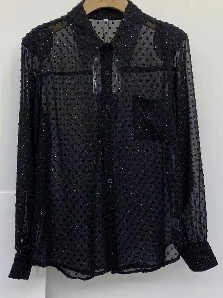 Mens Sexy Mesh See-through Long Sleeved Shirt