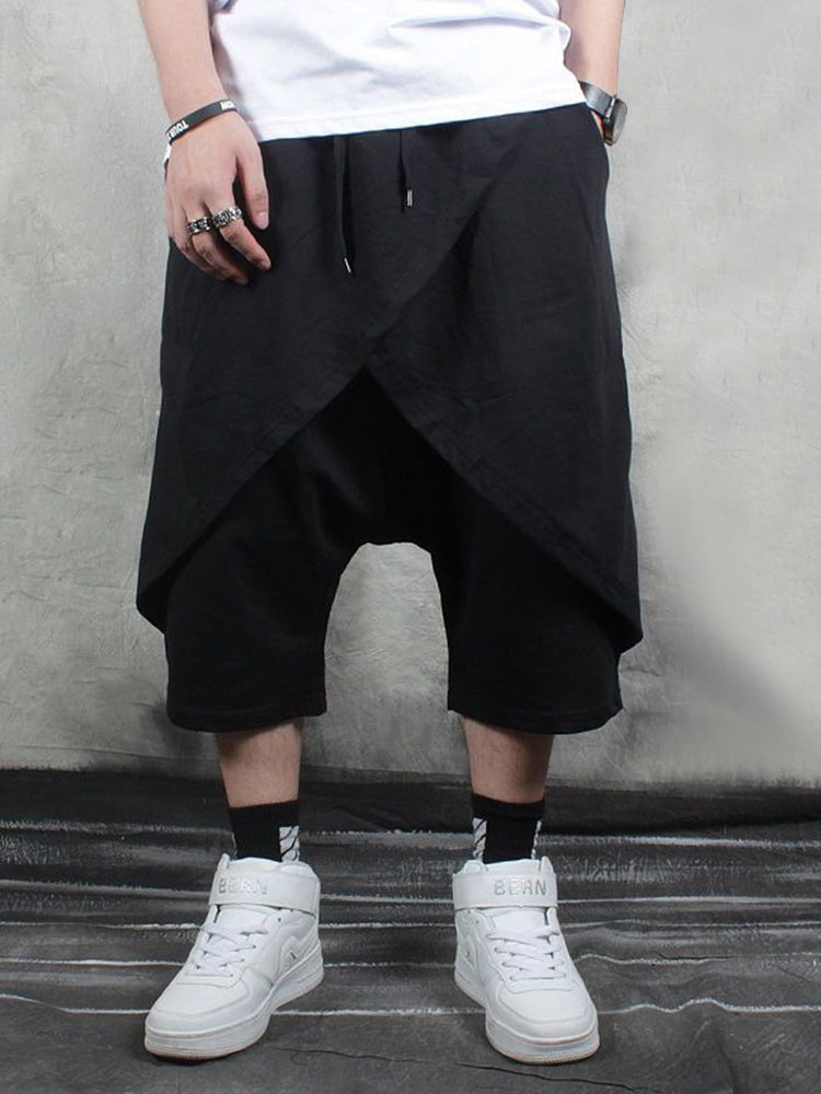 Mens Irregular Genderless Solid Color Loose Wide-Leg Pants