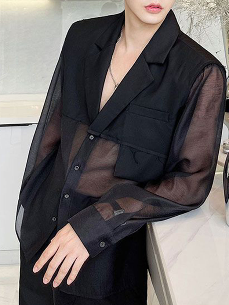 Thin Translucent Lapel Loose Sexy Top