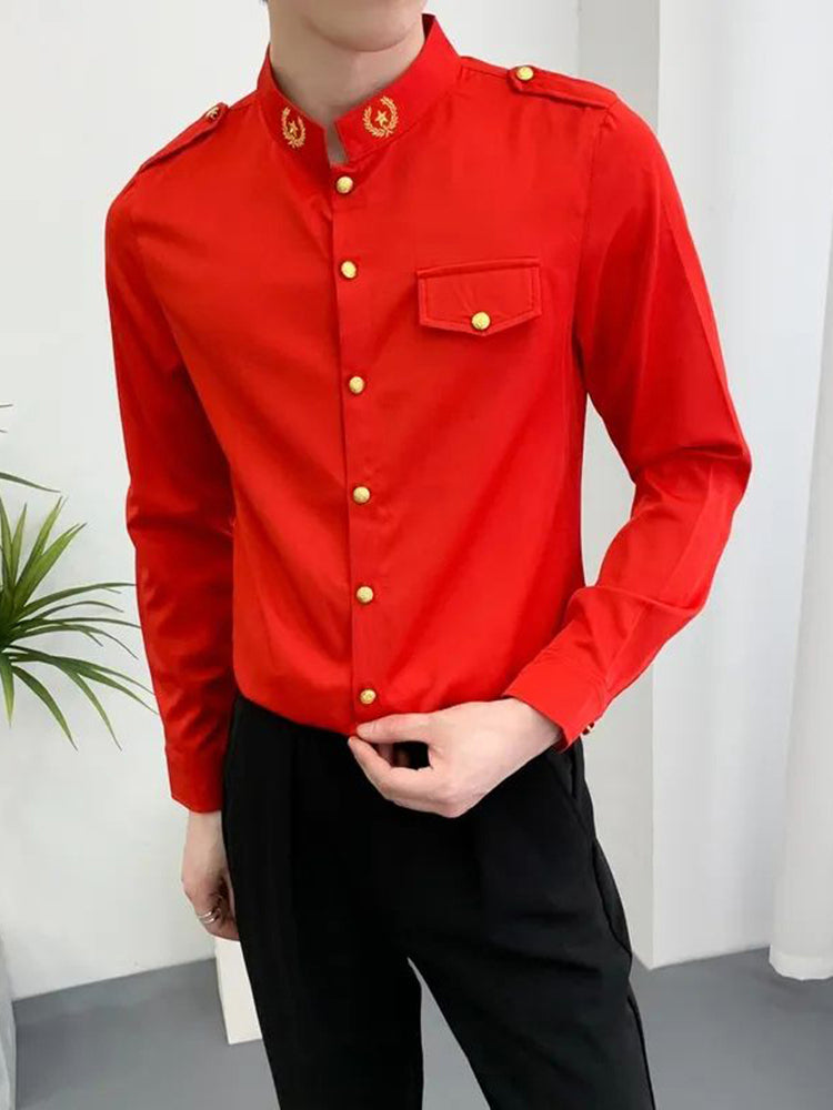 Mens Slim Fit Embroidered Casual Shirt