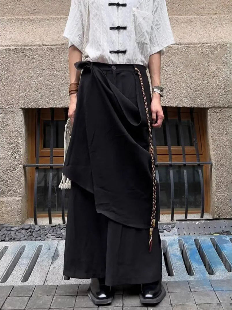 Comprar black Mens Double Layer Irregular Casual Culottes